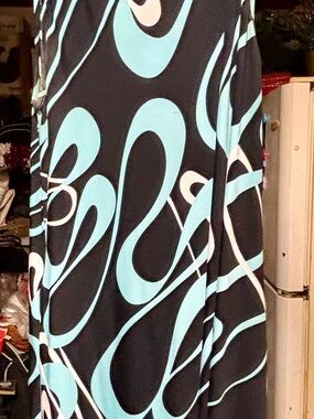 Lily Black Maxi Dress with Aqua and Cream Swirl Print